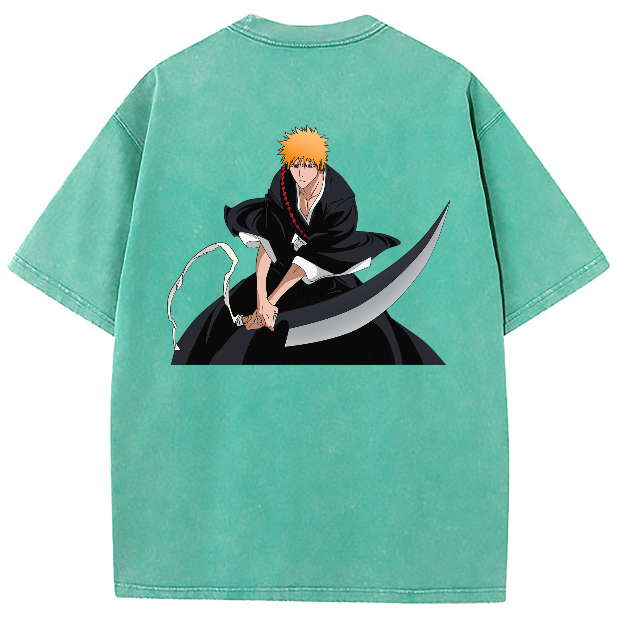 （画像用） ブリーチ 黒崎一護（くろさき いちご）BLEACH Kurosaki Ichigo 綿100% ヴィンテージ風 半袖Tシャツ（背面プリント）